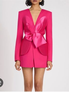 Fuchsia Satin-Bow Blazer Dress - Women Jackets & Coats